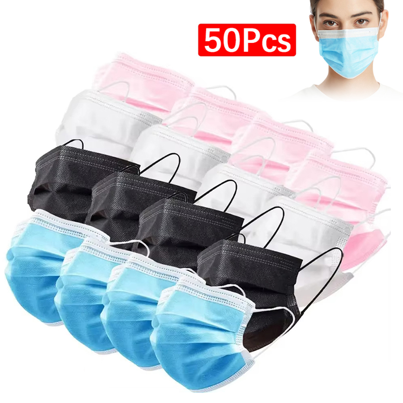 50Pcs 3-layer Mask Face Masks  - огляд і ціна Disposable Mask Blue